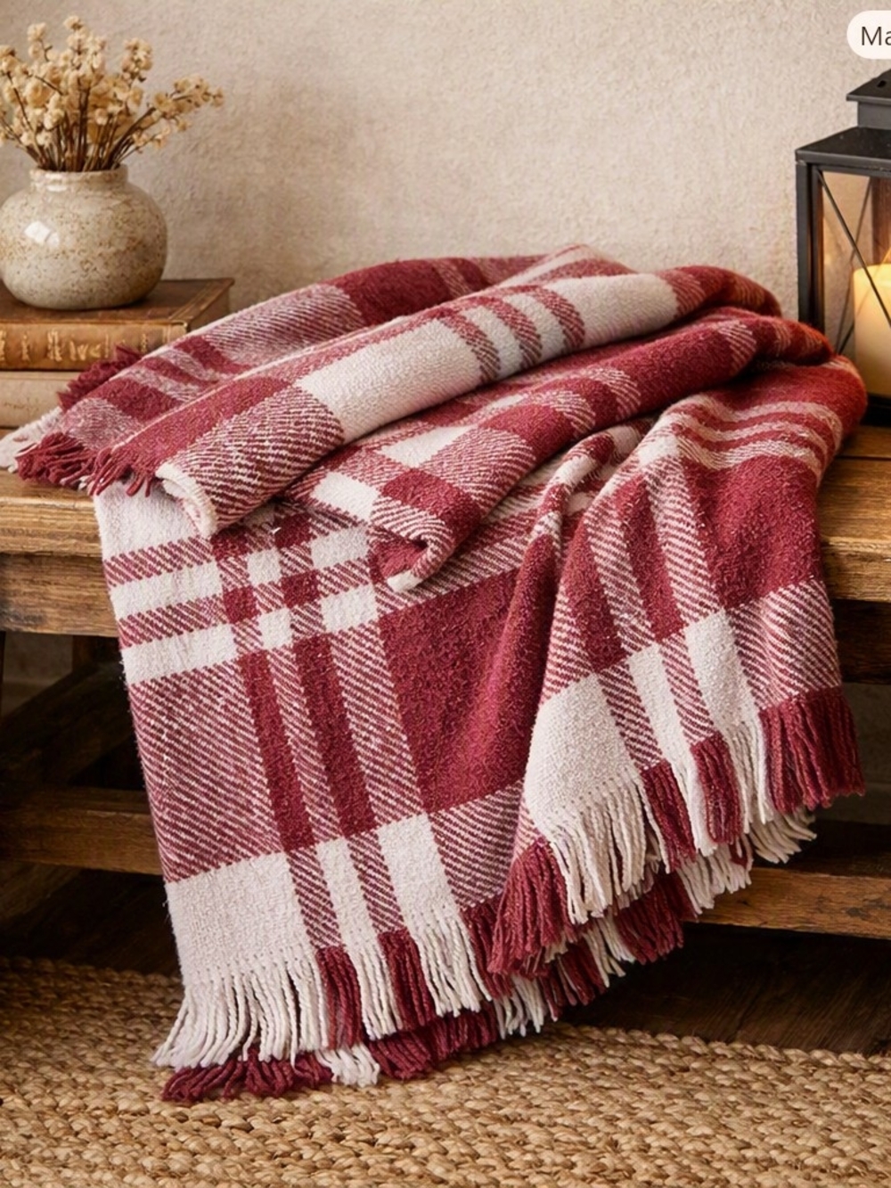 New Arch Studio Plaid Fringe Throw Blanket